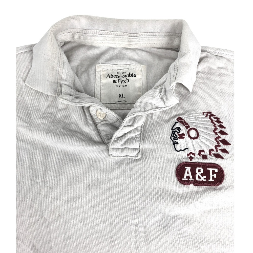 Vintage Abercrombie Fitch Mens XL White Polo Shirt Embroidered Native Chief - Picture 4 of 13